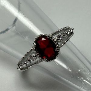 Sterling silver lab created Ruby n white sapphire ring